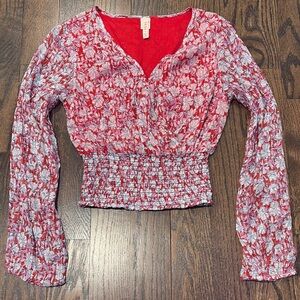 RAGA Floral Red and White Lurex Women's Top Size Small